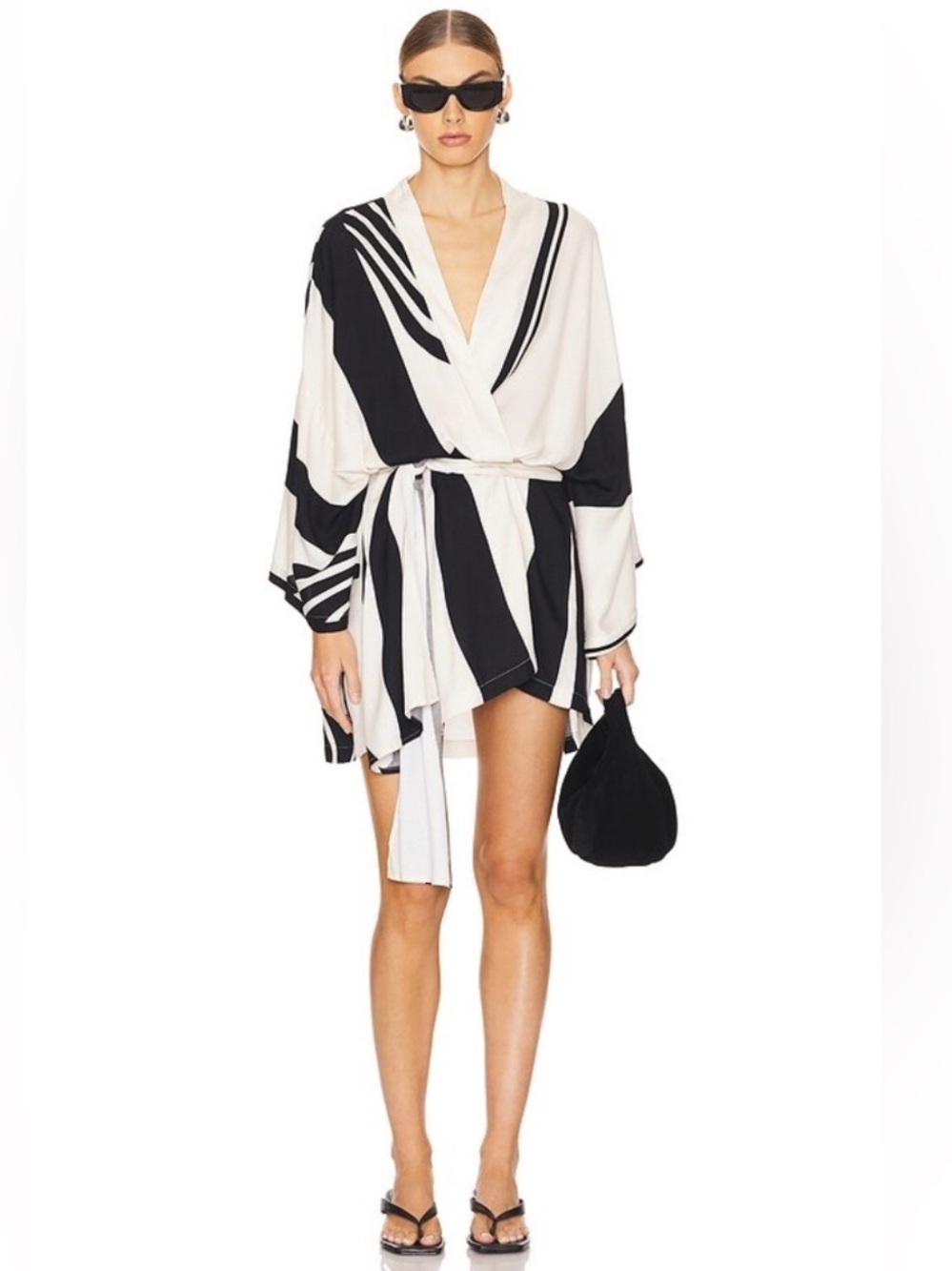 NWT SNDYS SIZE S ALBA MINI BLACK MINI WRAP DRESS print